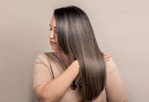 Image of a woman wearing a human hair wig