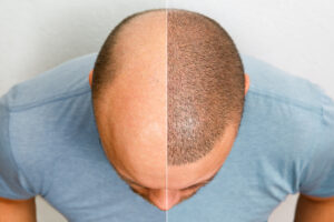 Before and after image of a person who has had a hair transplant
