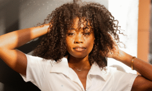 A woman with curly hair